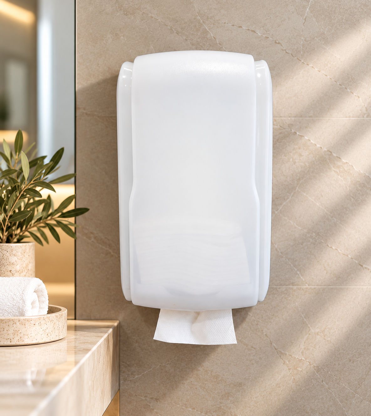 Elegant White Towel Dispenser in Spa Bathroom